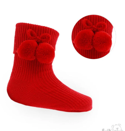 Red Soft Touch Pom Pom Socks