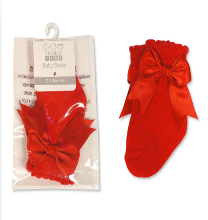 Red Satin Bow Scallop Socks Ankle or Knee length